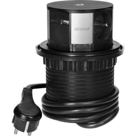 Orno Enchufe Inductivo Moderno Negro con USB y Qi