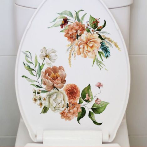 Abnehmbare und wasserfeste Toilettensitzaufkleber mit grünem Blumenblattmuster zur Badezimmerdekoration. (1/5)