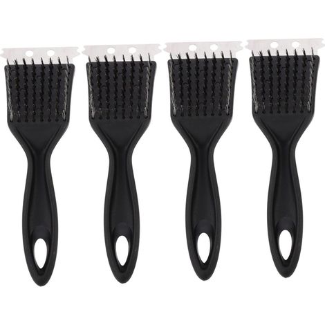 Set di spazzole per la pulizia del barbecue - Set di 4 spazzole metalliche - Strumenti per la pulizia del barbecue - Adatto per barbecue da esterno (Set da 4 pezzi - Nero) (1/5)
