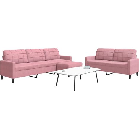 vidaXL Ensemble de canapés 3 pcs avec coussins Rose Velours (1/5)