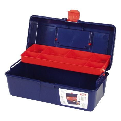 TAYG caja herramientas plastico n.21-31x13 , Caja azul de Herramientas Plástico nº21 con bandeja roja.
- Tamaño: 310 x 160 x 130 mm.
- Color: Azul.
- Color bandeja: Roja.
- Materia