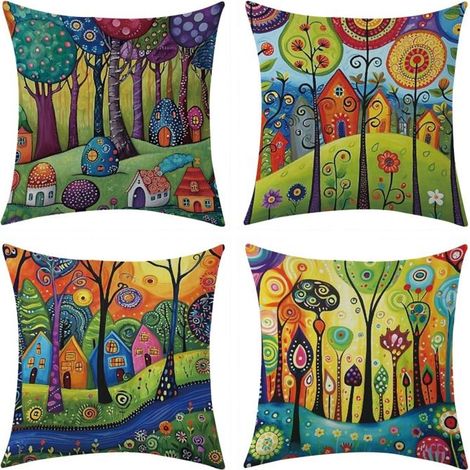 Set mit 4 quadratischen Leinen-Kissenbezügen für Bett, Auto, Zuhause, Sofa, 45 x 45 cm – Wohnkultur