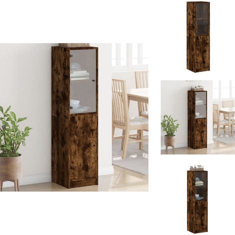 Highboard mit Glastür Räuchereiche 35x37x142 cm - Sideboard - Hochschrank - Wohnzimmermöbel - Regal - Eichefarben (1/5)