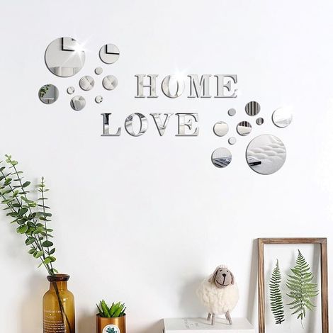Adesivi murali in acrilico a specchio rotondi "HOME LOVE", adesivo da parete per la camera da letto e il soggiorno (1/5)