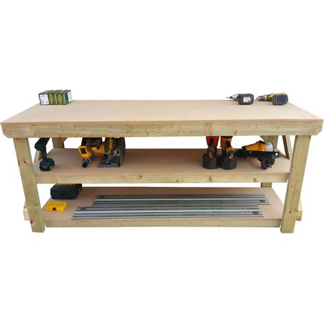 MDF top workbench (H-90cm, D-70cm, L-120cm) with double shelf