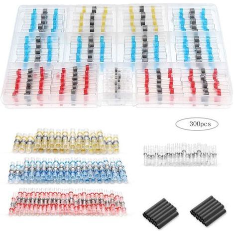 Connettore elettrico, 300 terminali elettrici crimpati, kit di connettori terminali termosaldabili di grado marino, connettore a saldare impermeabile per moto, nautica e settore automobilistico (1/4)