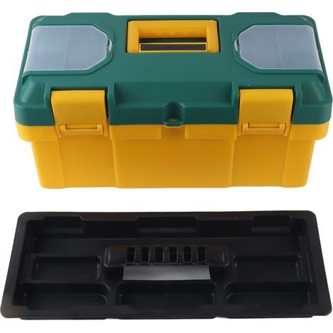 Boîte à outils de quincaillerie, rangement portable pour voiture avec plateau amovible, étui pour petites pièces jaune vert (17 pouces (40x20x19cm)) (1/5)