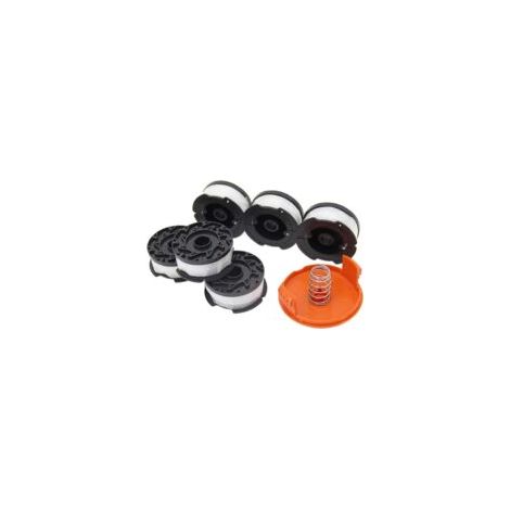 Carrete de 6 piezas de hilo para desbrozadoras Black & Decker (9,1 m x 1,65 mm de hilo de nailon con tapa y muelle) - Crezuo