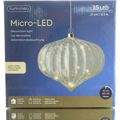 Lumineo Micro-LED Leuchte in Zwiebelform Weiß für den Innenbereich Ø 20 cm 15 Lichter - warmweiß