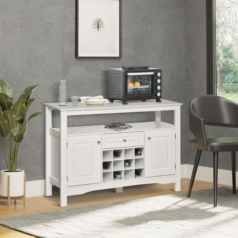 Aparador de Comedor con 1 Cajón 1 Estante Abierto 2 Puertas y Botellero para 12 Botellas 116,5x40x82,5 cm Blanco (1/5)