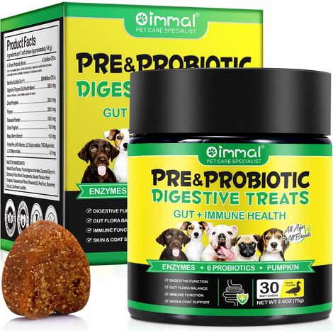 Probiotique Chien - 30 Probiotiques à Mâcher pour Chiens, Complement Alimentaire Chien pour la Digestion, Favorisent la Santé Intestinale, Soulagent Les Gaz et la Constipation, Saveur Canard (1/5)