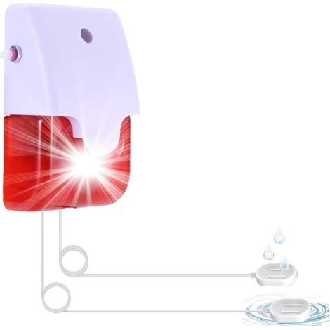 Water Leak Detector with 2 Probes (5m, Extendable to 50m) - 120dB Alarm with Strobe Light and Volume Control - for Leaks and Floods - Battery Powered, Durable (1/5)