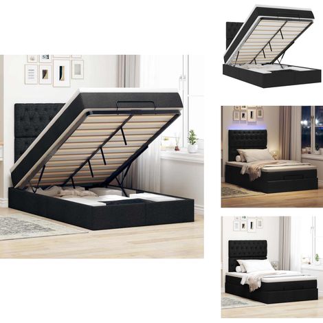 Cadre de lit ottoman avec matelas noir 120x200cm tissu - Cadre De Lit Ottoman - Cadres De Lit Ottomans - Cadre De Lit - Cadre De Lit Avec Rangement (1/5)