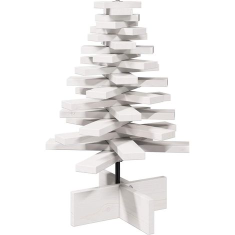Arbre de Noël Sapin de Noël en bois pour décoration blanc 60 cm pin massif (1/5)