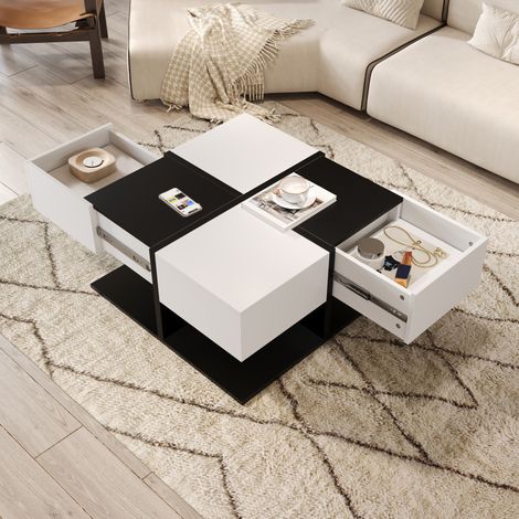 Tavolino da caffè 70x70x35.5 cm nero e bianco in pannelli di particelle con 2 cassetti (1/5)