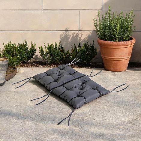 Lot de 2 coussins de chaise gris avec attaches mousse 8 cm (1/5)