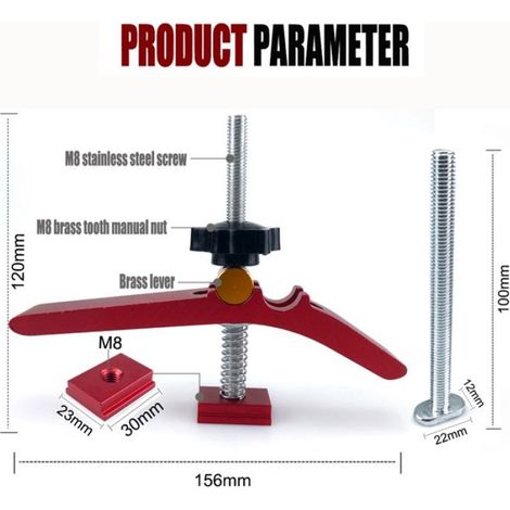 Pince De Maintien Pour Rail En T - Aluminium Et Cuivre - Pour Table À Rainures En T Et Établi De Menuiserie - 120 X 112 X 30 Mm - 1 Pièce (1/4)