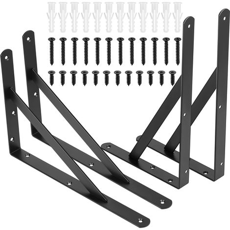 4 Pcs Equerre Etagere Murale, Équerre Étagère Flottants, Support Etagere Murale Fixation, Supports d'étagère Muraux, Supports en Triangulaires en Métal, Noir/305x200x25 mm (305x200x25x3mm/noir) (1/5)
