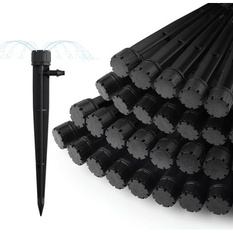 100 aspersores de riego por goteo, microaspersores ajustables 360°, chorro de agua redondo, distribuidor de agua, compatible con mangueras de riego de jardín de 1/4" (4-6 mm) (Negro)