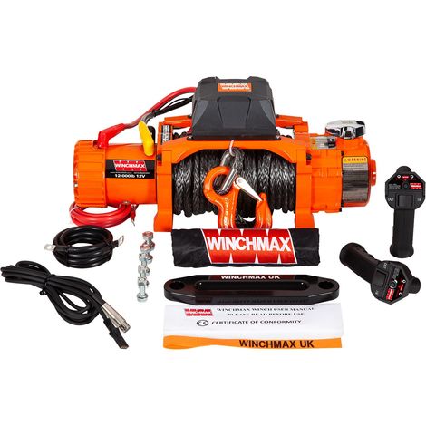 5.443 kg originale orangefarbene 12-V-Seilwinde mit zwei Geschwindigkeiten. 26 m x 11 mm Dyneema-Seil. Drahtlose Fernbedienungen. (1/5)