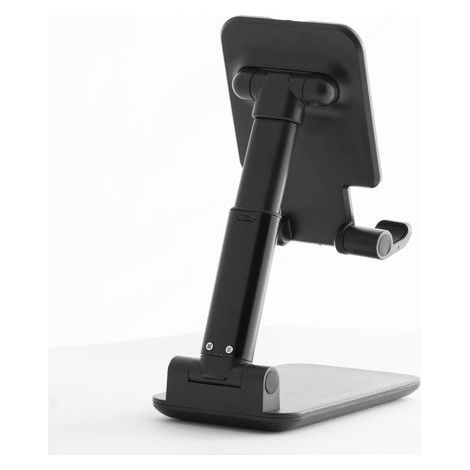 Black Label Line Stand de bureau pour smartphone et tablette, conception compacte et pliable, support réglable, texture antidérapante et base d'équilibre, noir