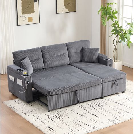 3-Sitzer-Sofa 212.5x136x86 cm carbongrau Cord mit Chaiselongue, Stauraum, USB-C und Ausziehbett (1/5)