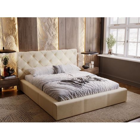 Lit rembourré avec rangement 120x200 velours beige Milano (1/5)