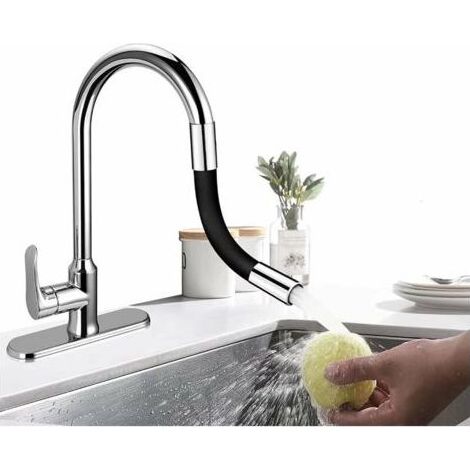 accessoires : Rallonge de robinet flexible à 360° – Adaptée aux salles de bain et aux cuisines d'extérieur (Noir), Longueur totale (30 cm) (1/4)