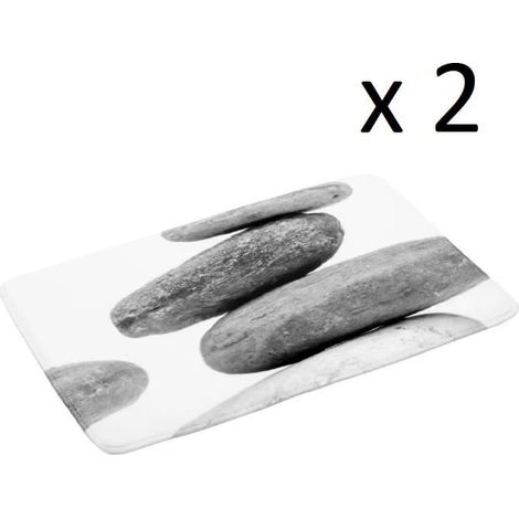 Lot de 2 tapis de bain antidérapant, tapis salle de bain en microfibre coloris blanc-gris - Longueur 70 x Profondeur 45 cm-JUANIO (1/3)