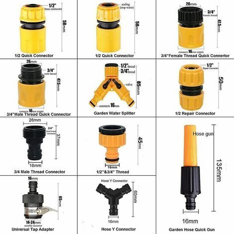 Lot de 20 Connecteurs d’Arrosage Universels : Adaptateurs de Robinet, Séparateurs en Y et Raccords pour Tuyaux d’Arrosage (1/5)