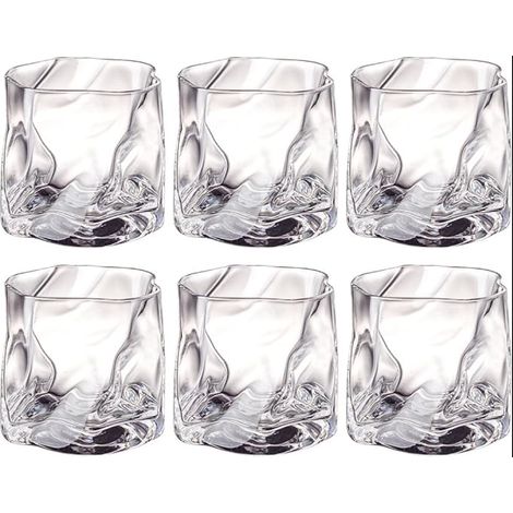 Whiskey Glasses, Irregular Crystal Tumblers, for Iced Coffee, Cocktail, Water, Tea, Coffee, Juice, Dishwasher Safe (Clear) (1/5)