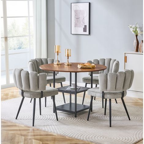 Set tavolo da pranzo rotondo 107 cm con contenitore e 4 sedie in tessuto grigio noce nero (1/5)