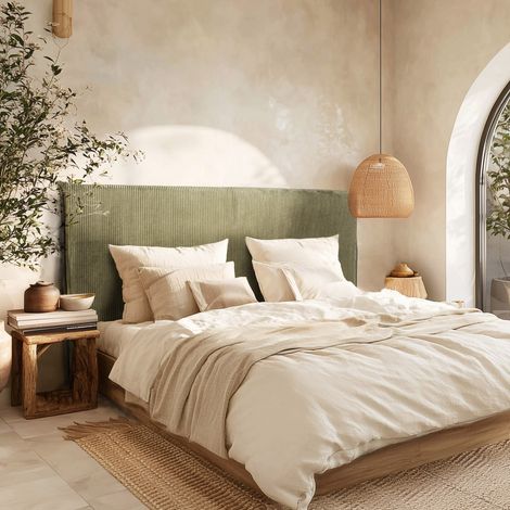 Macabane – Tête de lit rembourrée 195cm pour lits 160/180cm – Velours côtelé vert – Design intemporel et élégant – Meuble monté (1/5)