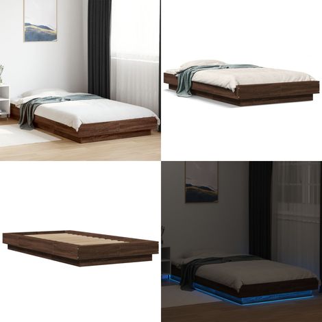 Bettgestell mit LED Braun Eichen-Optik 100x200 cm Holzwerkstoff - Holzbettfassungen - Betten Mit Beleuchtung - Eiche Möbel - Doppelbett Gestell - Modernes Bett - Home & Living (1/5)