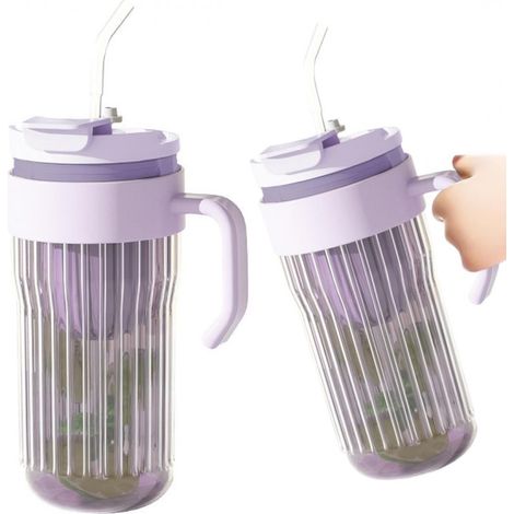 Taza de vidrio acanalado ECARLA con pajita, 550 ml, color morado, CUP12FIO (1/5)