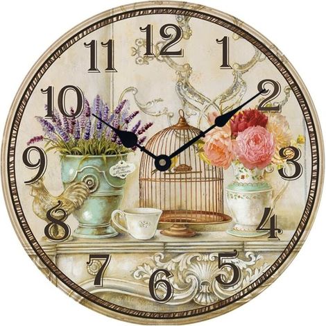 Horloge murale silencieuse CIAFER-30CM, style vintage, avec cage décorative en forme de vase lavande, idéale pour le salon, le bureau, la cuisine, la chambre, le bar ou le café. (1/5)