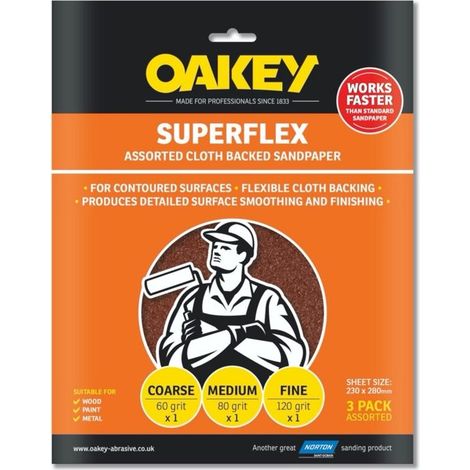 Superflex Cloth Backed Aluminium Oxide Sheets 230 x 280mm Assorted (3) OAK26734 (1/2)