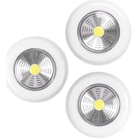 Juego de 3 luces LED con pulsador, de color blanco neutro, alimentadas por batería 3AAA Sans marque