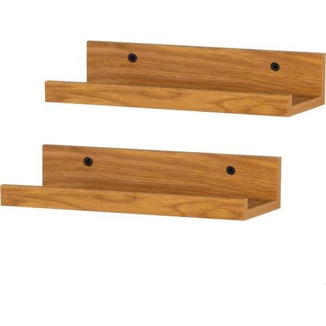 Max Home Set of 2 Wall Shelves, 25 cm, Max Load 4 kg, Oak Effect, Floating, for Photos, Decoration, Living Room, Dining Room, Kitchen, Bathroom (18486) (1/5)