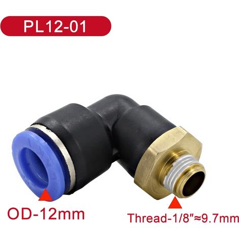 (PL12-01-50 pièces) Coude pneumatique PL, raccord fileté mâle pour tube pneumatique, montage par pression sur tube, diamètre extérieur (1/5)