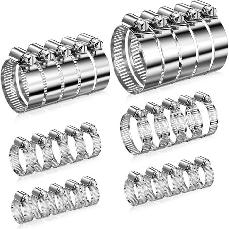 30 Pièces Colliers de serrage en acier inoxydable, 6 tailles 6-51mm Extra solides, ajustables, pour tuyaux, gaz, eau, voiture, machine à laver, jardin (1/5)
