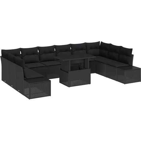 Maison Exclusive - Conjunto de sofá de jardín 11 pcs Negro Polira