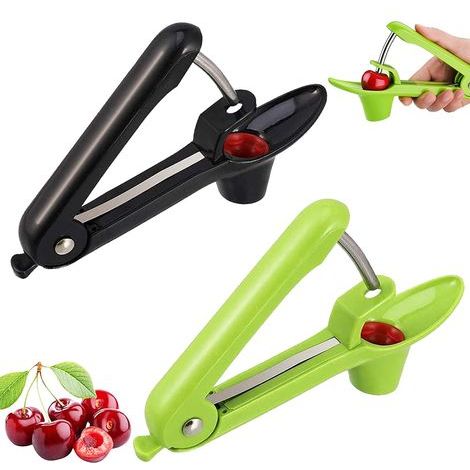 Pièces Dénoyauteur de Cerises et Olives avec Tige en Acier Inoxydable pour Petirer Les Noyaux de Fruits des Cerises, des Olives et des Prunes (Noir, Vert)