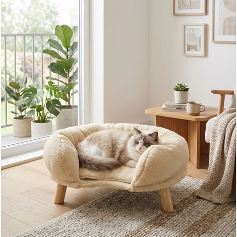 Sofá para gato 50x40x24 cm de poliéster beige, antideslizante y silencioso – MEUBLIV (1/5)