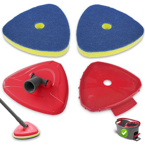 2 Têtes Housse de Rechange pour Serpillère Turbo, Têtes de Rechange pour Serpillière avec 2 Brosses Récureuses 1 Base et 1 Adaptateur pour Salle de Bain, Vitres et Différents Sols Durs (Bleu) (1/5)