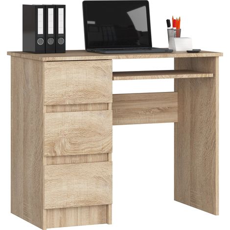Bureau d'ordinateur AKORD gauche A6 Chêne Sonoma 90 cm 3 tiroirs façade Chêne Sonoma 1 étagère 90x50x77 cm (1/5)