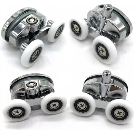 Lot de 4 roulettes de porte de douche - À deux roues - Ovales - En forme de papillon (23mm) (1/4)