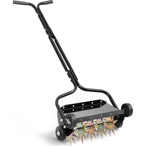 Mophorn Manuelle Rasenlüfter-Walze 45 cm, Aerifizierer für Rasen mit 5 cm Arbeitstiefe und 4 Rollen, 18 kg belastbarer Stahl-Rasenbelüfter, Rasenrolle für verdichtete Böden und Gartenpflege, Schwarz