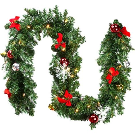 Randaco Ghirlanda di Natale artificiale da 500 cm con ghirlanda di ornamenti a LED Verde abete Albero di edera Decorazione natalizia ideale, per camera da letto Porta parete Finestra Scale Camino (1/5)