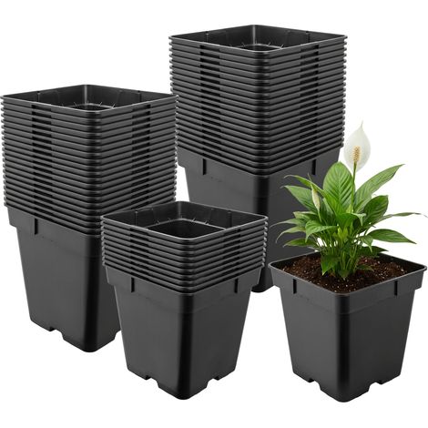 Garronda Pflanztopf Kunststoff 18 x 18 x 18 cm (4L) 50er Set eckig mit Drainagelöchern Blumentopf robust Pflanzentopf für Garten Gewächshaus Balkon Anzucht Innen Außenbereich Schwarz GD-0199